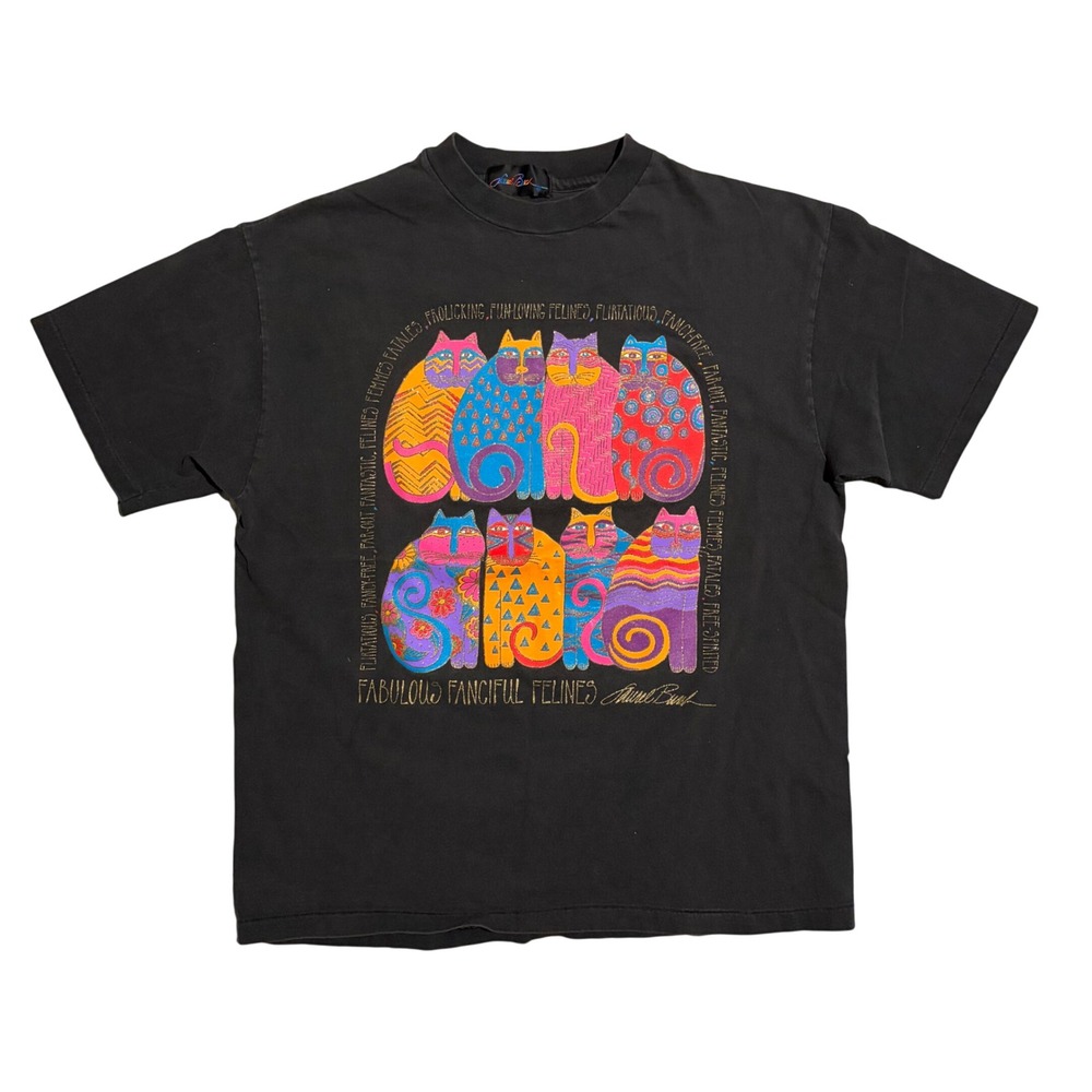 Vintage Laurel Burch Fabulous Fanciful Felines Cat T-Shirt Black Single Stitch L